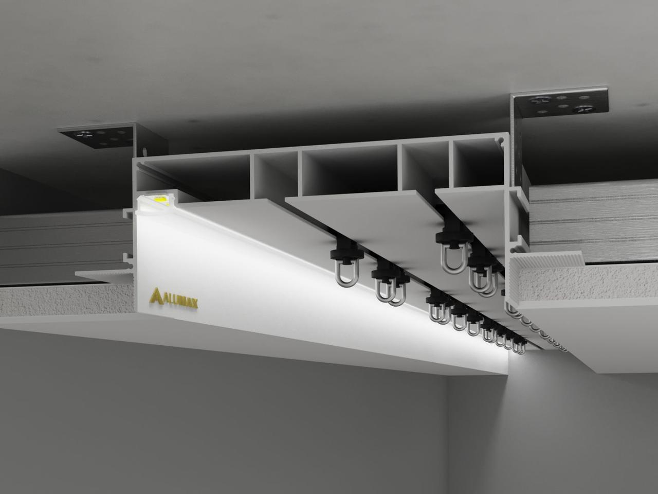 Дворядний карниз прихованого монтажу 172х53 з Led підсвіткою Без Покриття, фото 1