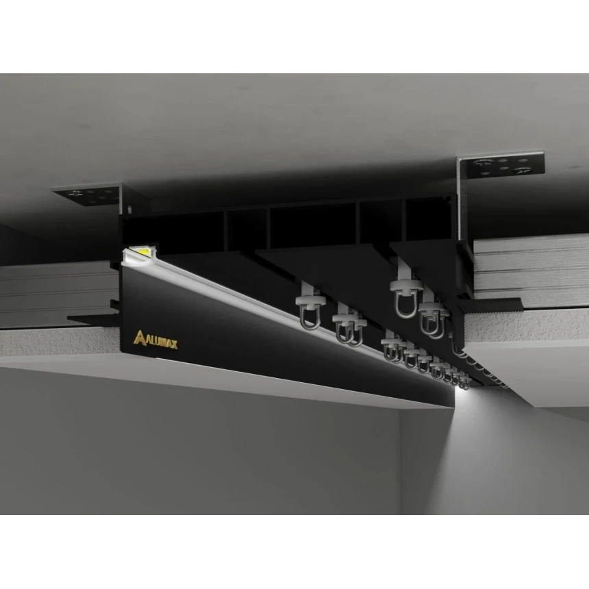 Дворядний карниз прихованого монтажу 172х53 з Led підсвіткою Чорний, фото 1