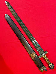 Декоративний Вікінгський меч ручної роботи з ручним гравіюванням + Кап горіха + піхви зі шкіри