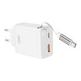 Оригінал! Зарядний пристрій XO 1xUSB-C + 1xUSB QC30W GaN + cable USB-C to USB-C white (XO-CE31) - Вища Якість!, фото 3