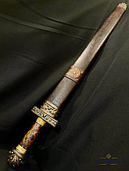 Ручний меч вікінга з рунічним орнаментом, кап горіха, шкіряні піхви