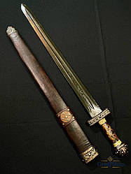 Меч вікінга з ручним гравіюванням, руків'я з капу горіха, піхви зі шкіри