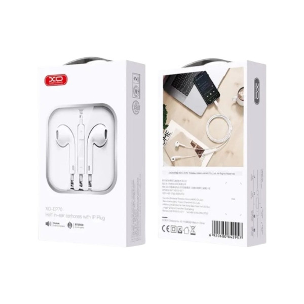 Навушники провідні з мікрофоном XO EP70 Lightning Білі, фото 1