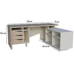 Письмовий стіл офісний Connect 1 R SK 190х163.8 см дуб кремона котта та стоун бейж з правою приставкою