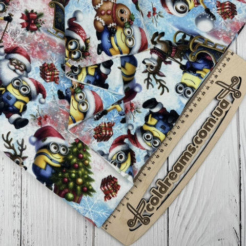 Стрейч кулір принт "Новорічні посіпаки" - 180см. (діджитал)ВІДРІЗ 0.50см- незначний відтиск