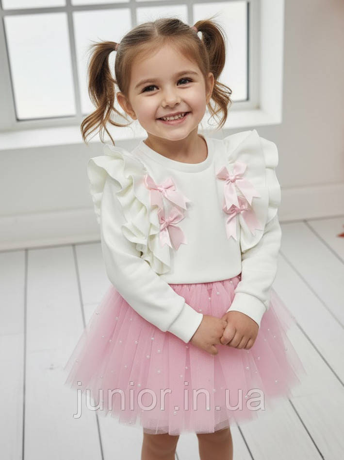Святковий костюм для дівчинки светрик і фатинова спідниця  Рожевий 116-128р, фото 1