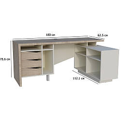 Офісний стіл Connect 2 R SK 180х112.1 см дуб кремона котта та стоун бейж з правою приставкою