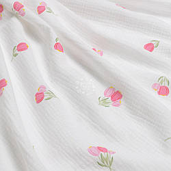 Двошаровий жатий муслін "Три рожевих тюльпанчики", ширина 135 см
