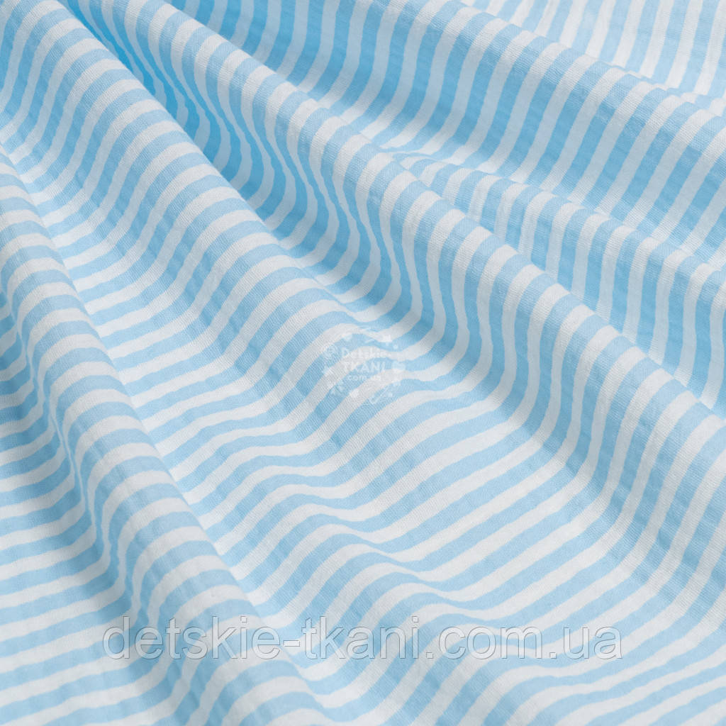 Двошаровий жатий муслін "Блакитна смужка 5 мм", ширина 135 см, фото 1