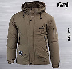 Чоловіча куртка Puma спортивна утеплена зимова куртка Пума коричнева з капюшоном