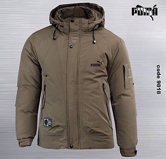 Чоловіча куртка Puma спортивна утеплена зимова куртка Пума коричнева з капюшоном, фото 1