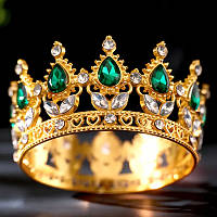 Декор для торта CHI Корона D8 см з зеленими камінцями (202348)