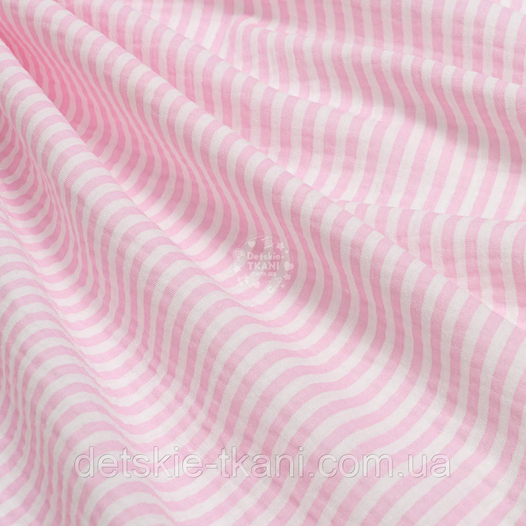 Двошаровий жатий муслін "Рожева смужка 5 мм", ширина 135 см, фото 1