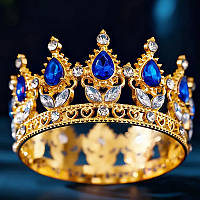 Декор для торта CHI Корона D8 см з синіми камінцями (202349)