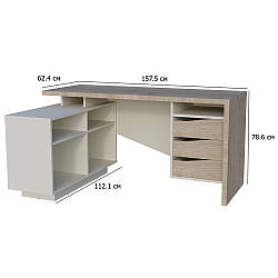 Стіл письмовий офісний Connect 3 L SK 157.5х112.1 см дуб кремона котта та стоун бейж з лівою приставкою