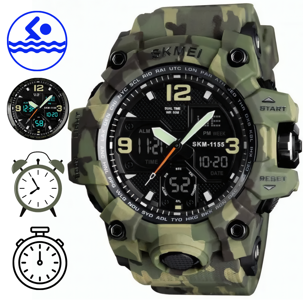 Водонепроникний годинник чоловічий зелений камуфляжний з підсвічуванням будильником армійський Skmei Army, фото 1