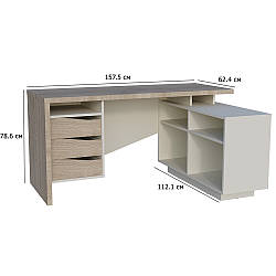 Стіл письмовий офісний Connect 3 R SK 157.5х112.1 см дуб кремона котта та стоун бейж з правою приставкою