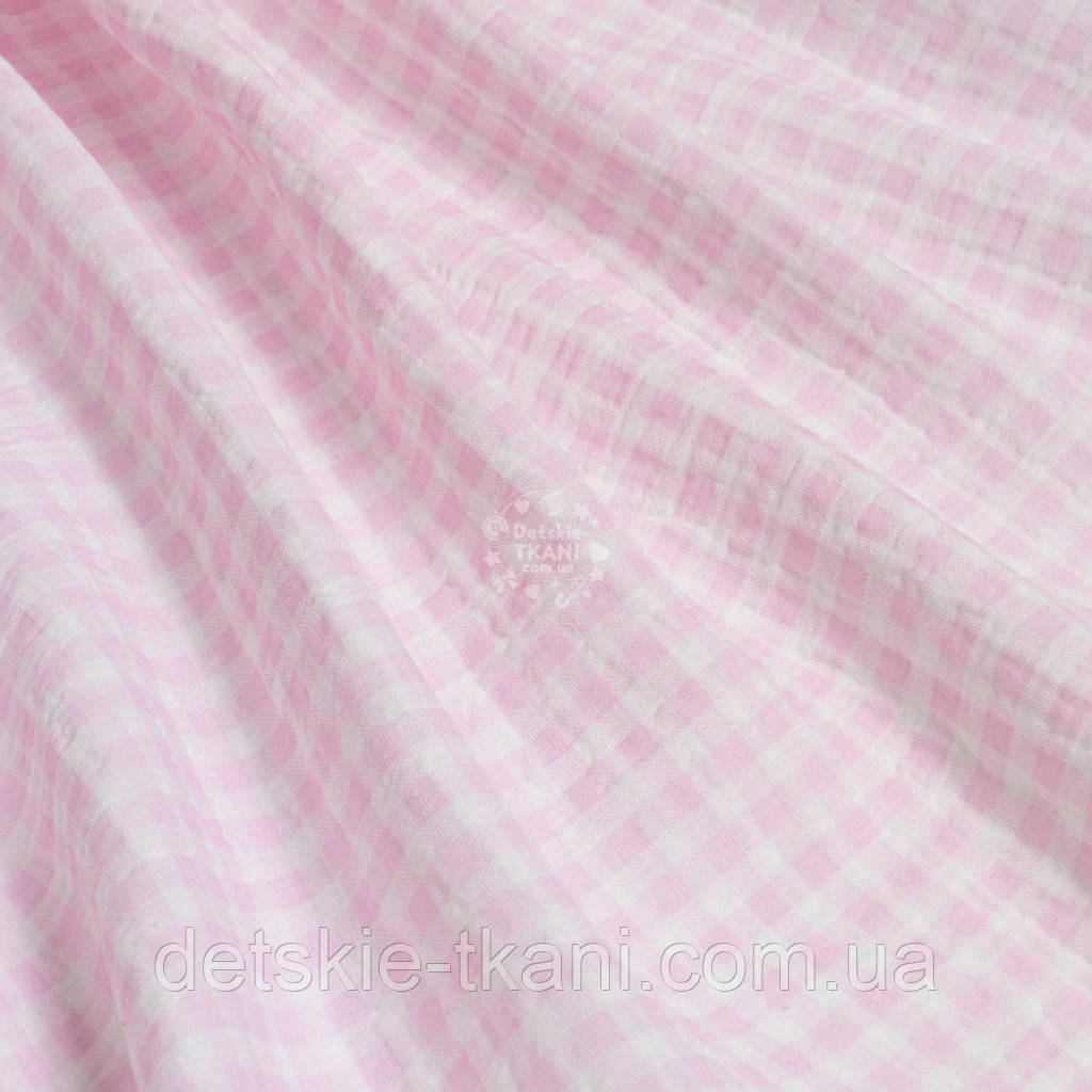 Двошаровий жатий муслін "Рожева клітинка", ширина 135 см, фото 1
