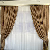 Готові штори з мармуру Кавового кольору, з тюлем (SHTN-M19n-10), фото 2