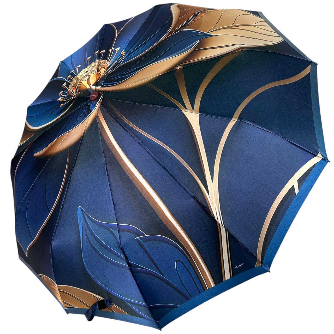Жіноча парасоля автомат на 12+5+2 сигментних карбонових спиць сатиновий купол з принтом квітів від Mario, бордова ручка, MR 0456-4