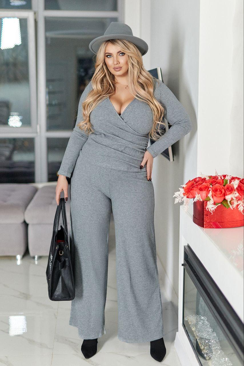 Елегантний костюм трикотаж-рубчик батал Розміри: 50-52, 54-56, 58-60, 62-64