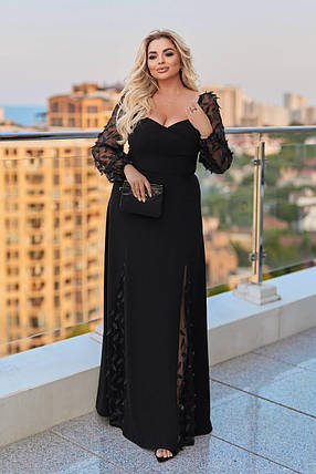 Вечірня довга сукня чорна великого розміру Розміри: 48-50, 52-54, 56-58, 60-62, 64-66, фото 1
