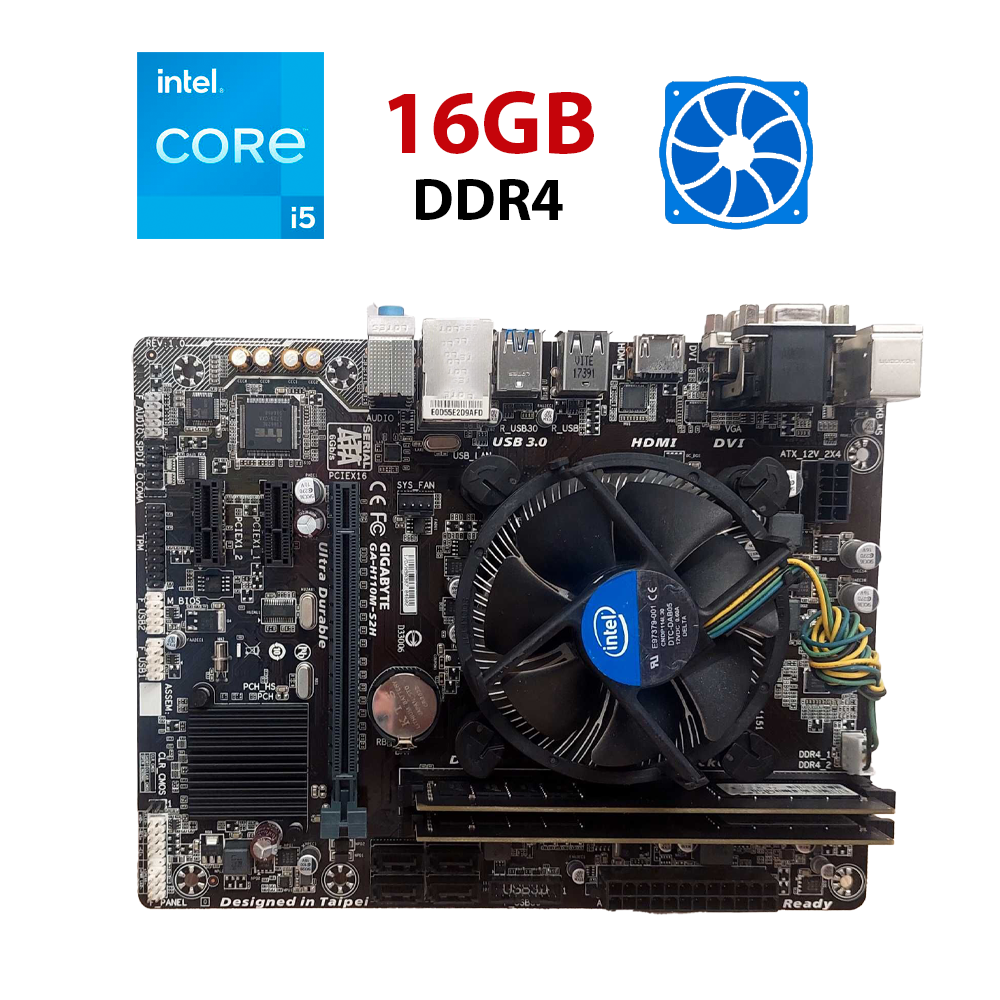 Комплект: Материнская плата Gigabyte GA-H110M-S2H / Intel Core i5-7400 (4 ядра по 3.0 - 3.5 GHz) / 16 GB DDR4 / Intel HD Graphics