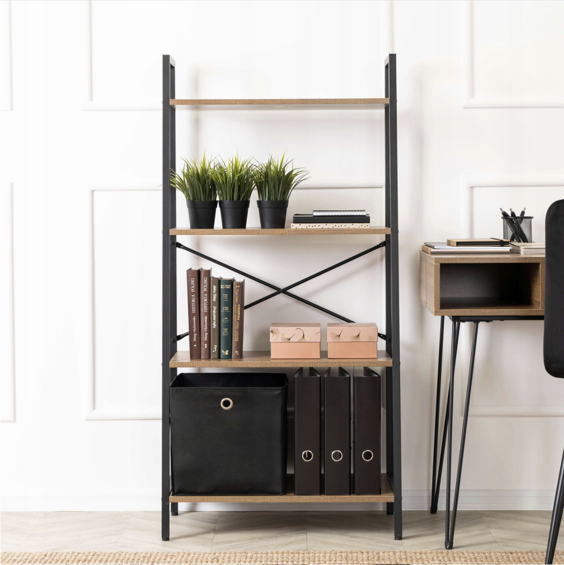 Стелаж лофт 131х64х34 см MEBEL ELITE GIA, горіх/чорний, фото 1