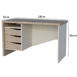 Стіл офісний з тумбою Connect 4 L SK 130х62 см дуб кремона котта і стоун бейж з шухлядами без ручок