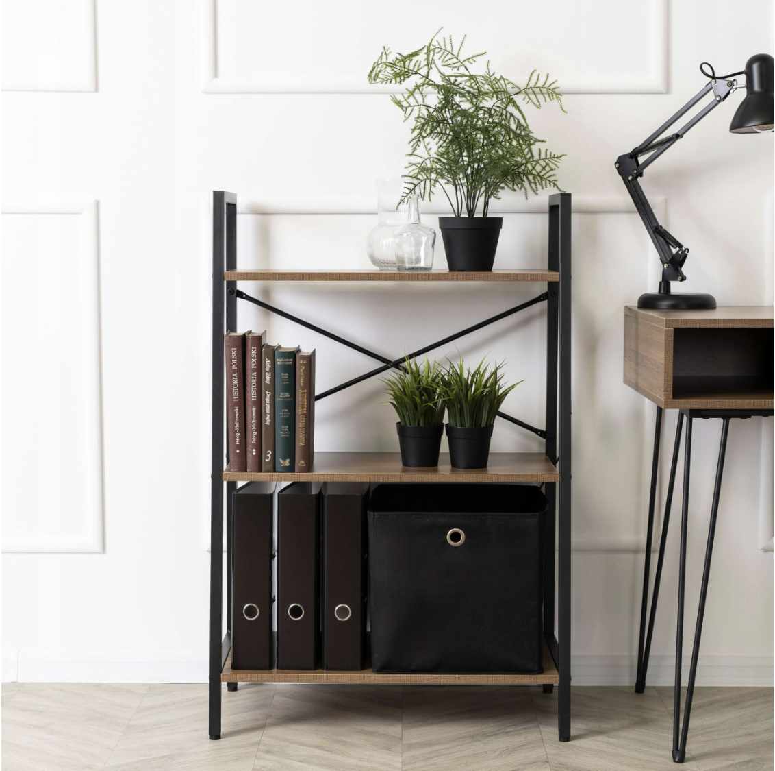 Стелаж лофт 97х64х31 см MEBEL ELITE VIOR, горіх/чорний, фото 1