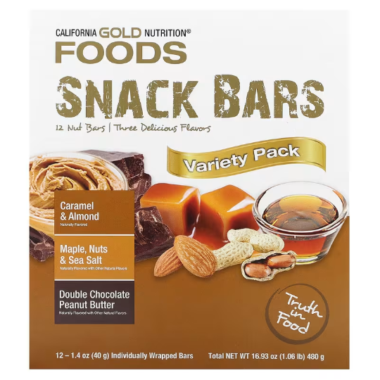 Батончики асорті Foods Snack Bars California Gold Nutrition 40 г, фото 1