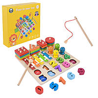 Дитяча дерев яна іграшка Сортер 4в1 зі звуком, розвиваючий ігровий набір Сортер звуковий