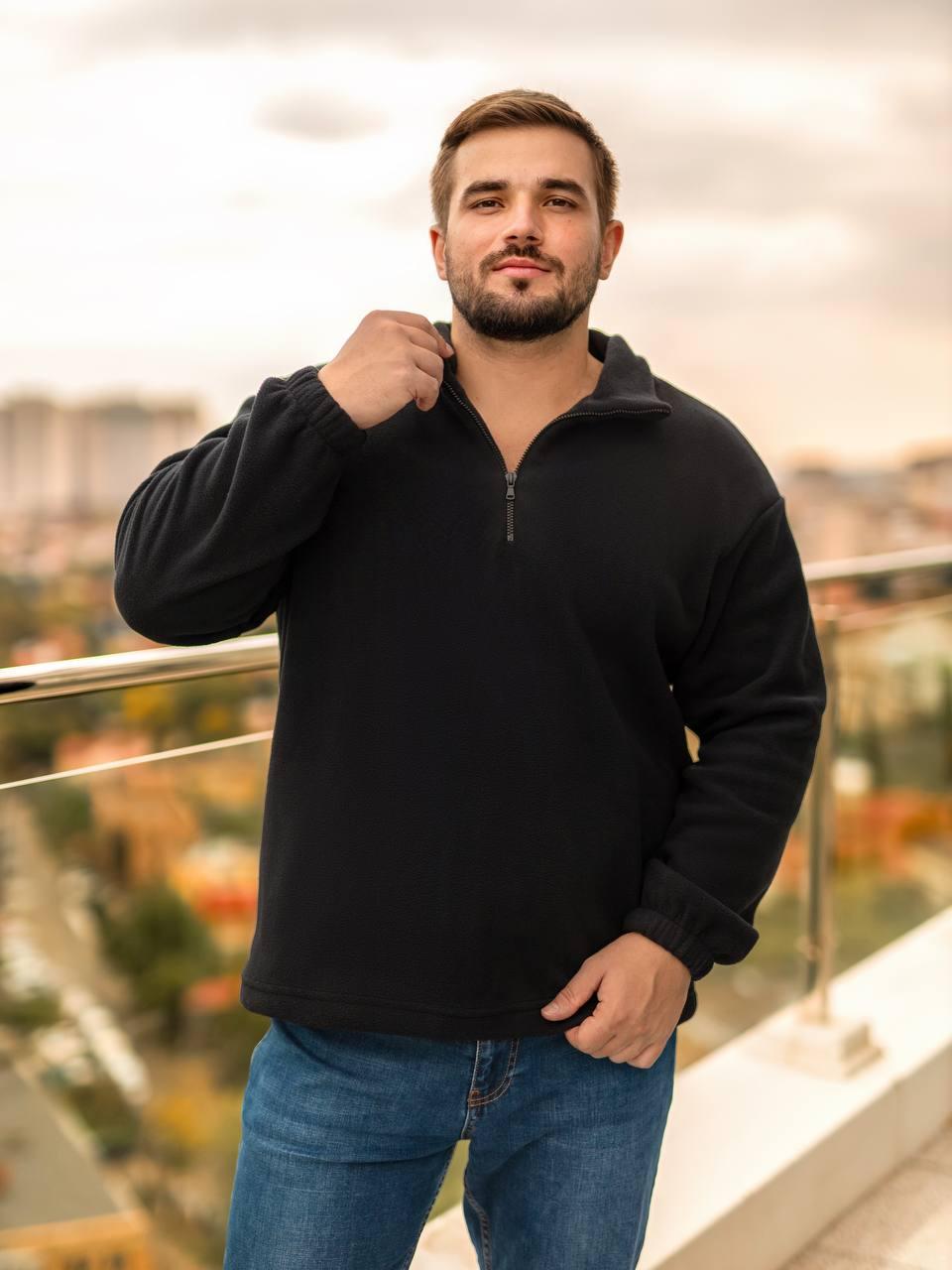 Чоловіча флісова толстовка чорна великого розміру Розміри: L, XL, XХL