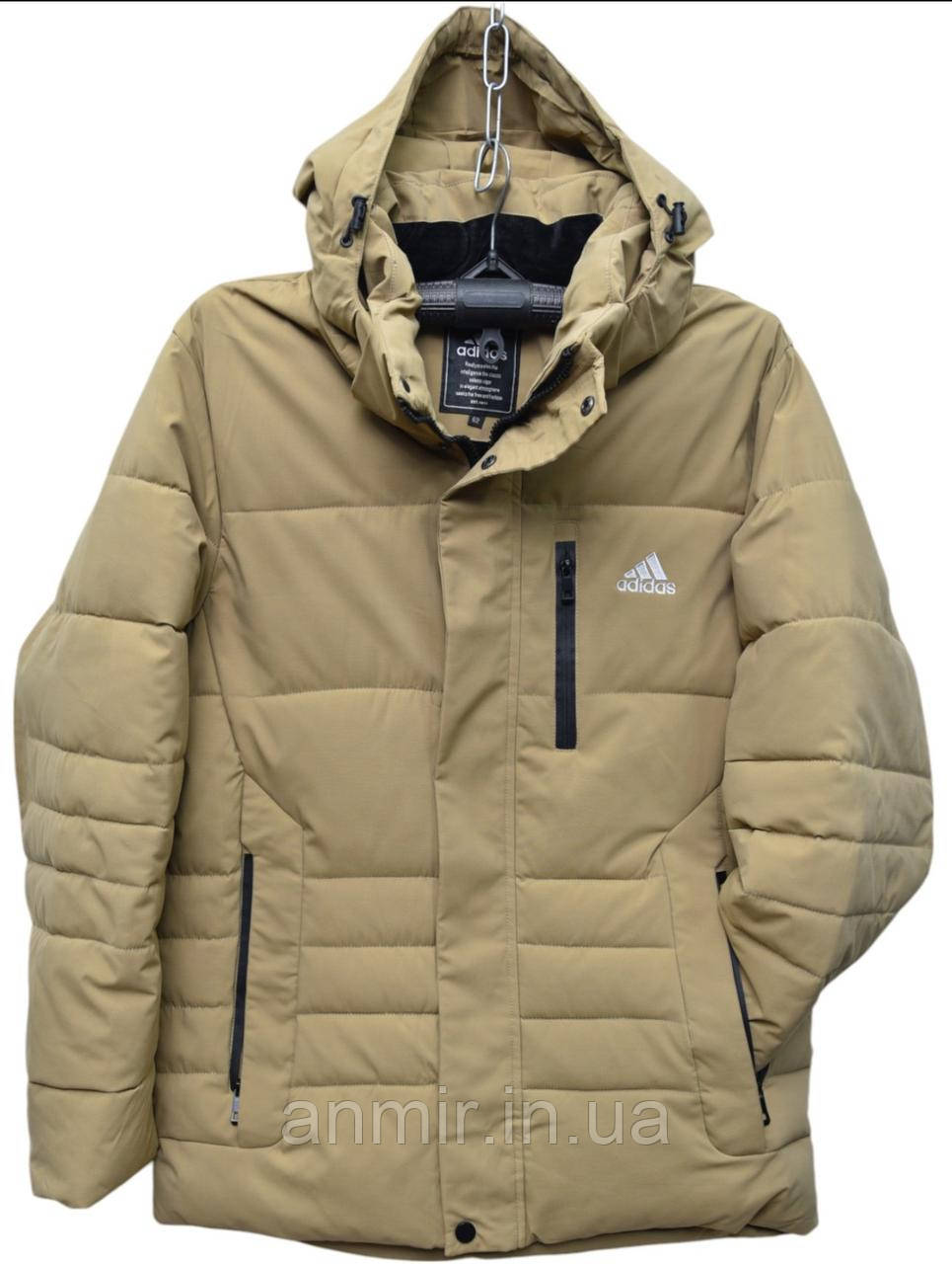 Куртка чоловіча зимова з капюшоном пряма стьобана ADIDAS батал 62-70, колір бежевий
