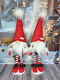 Новорічний яскравий декоративний ельф гном 75-80 см на довгих смугастих ніжках,  різдвяний український інтер'єрний гном, фото 3