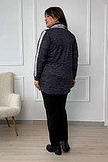 Жіноча туніка батал трикотажна з кишенею та коміром синя, фото 4