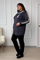 Жіноча туніка батал трикотажна з кишенею та коміром синя, фото 5