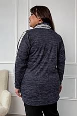 Жіноча туніка батал трикотажна з кишенею та коміром синя, фото 2