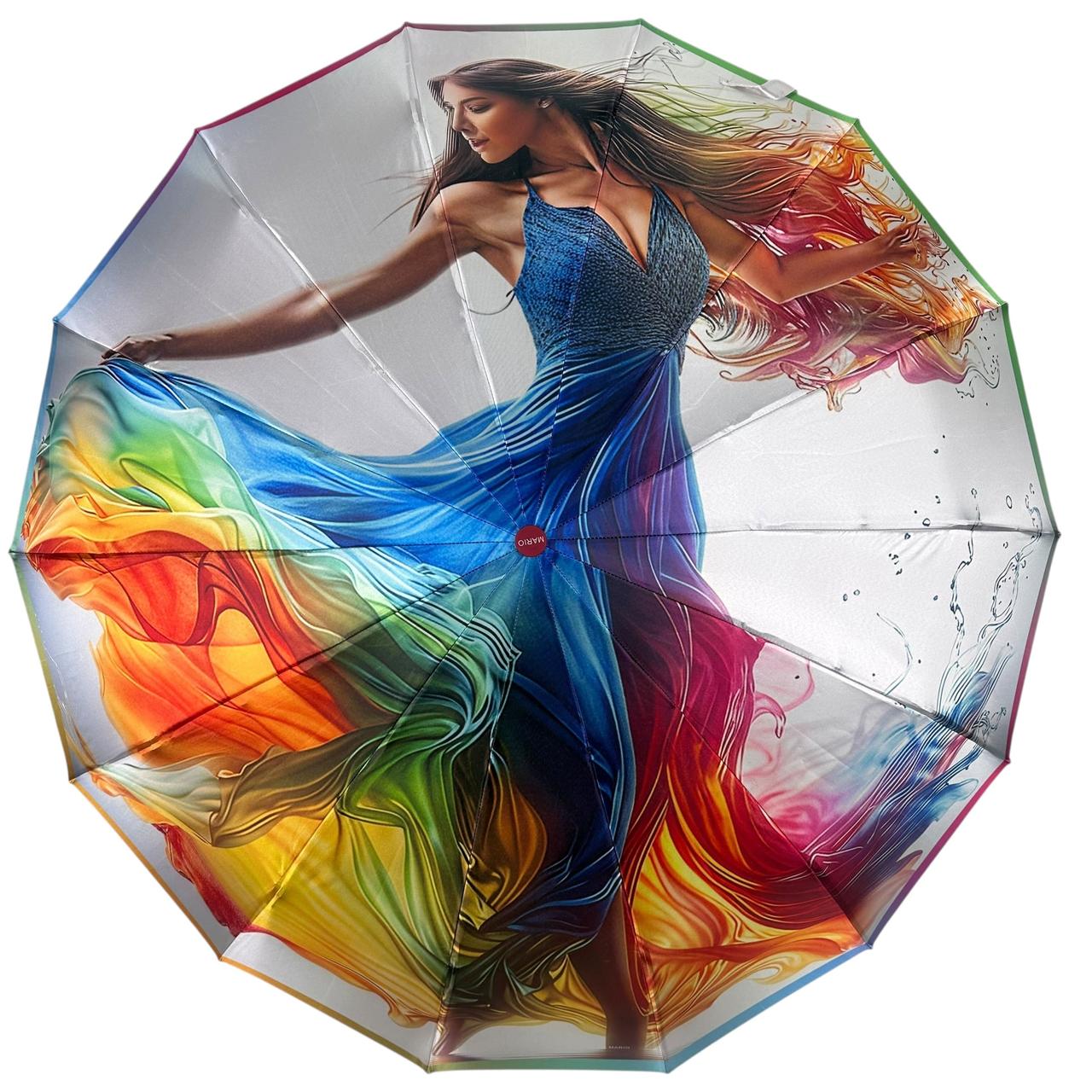 Жіноча парасоля автомат на 14+3+2 сигментних карбонових спиць сатиновий купол колекція “Women" від Mario, ручка червона, MR 0250-1