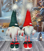 Новорічний яскравий декоративний ельф гном 55 см на довгих смугастих ніжках,  різдвяний український інтер'єрний гном