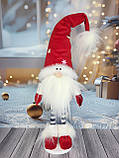 Новорічний різдвяний ельф гном 50-55 см на довгих смугастих ніжках із бубоном і очами пр-во Україна, фото 4