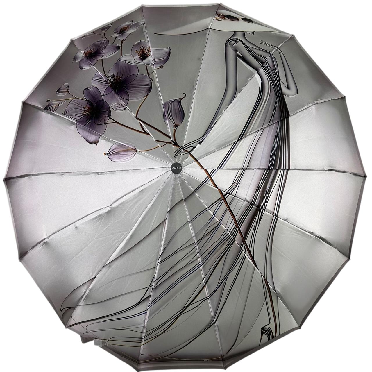 Жіноча парасоля автомат на 14+3+2 сигментних карбонових спиць сатиновий купол колекція “Women" від Mario, ручка сіра, MR 0250-2, фото 1