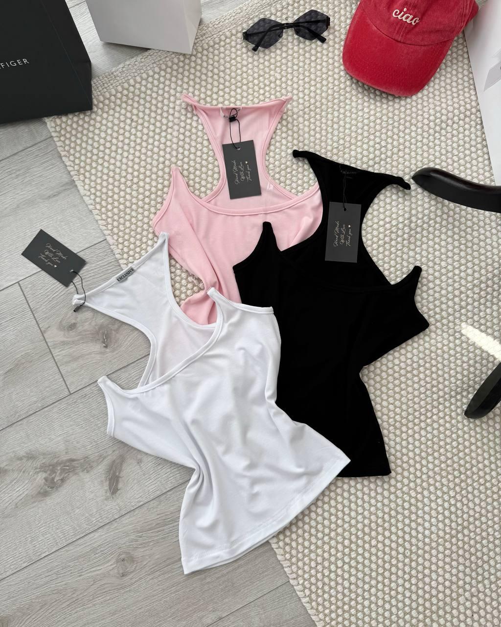 Базова майка з прозорими вставками Модель: 1492-1152 Колір: чорний, барбі, білий, фото 1