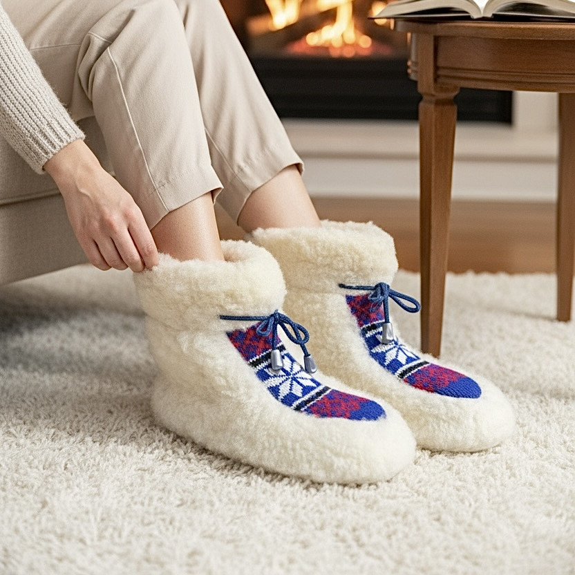 104 Чуні із овчини на гумовій підошві з вишивкою, фото 1