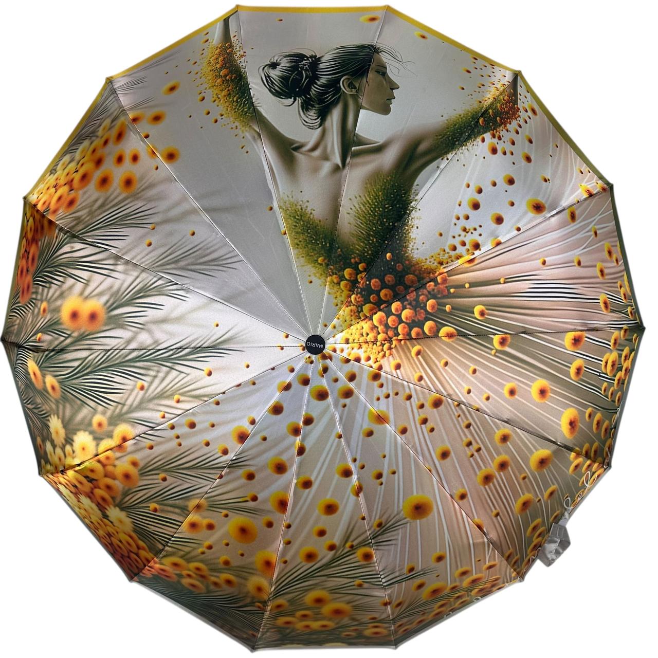Жіноча парасоля автомат на 14+3+2 сигментних карбонових спиць сатиновий купол колекція “Women" від Mario, ручка чорна, MR 0250-5