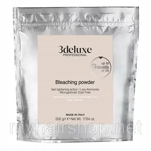 Освітлююча пудра для волосся 9 тонів 3deluxe Bleaching powder 9 levels 500 г., фото 1