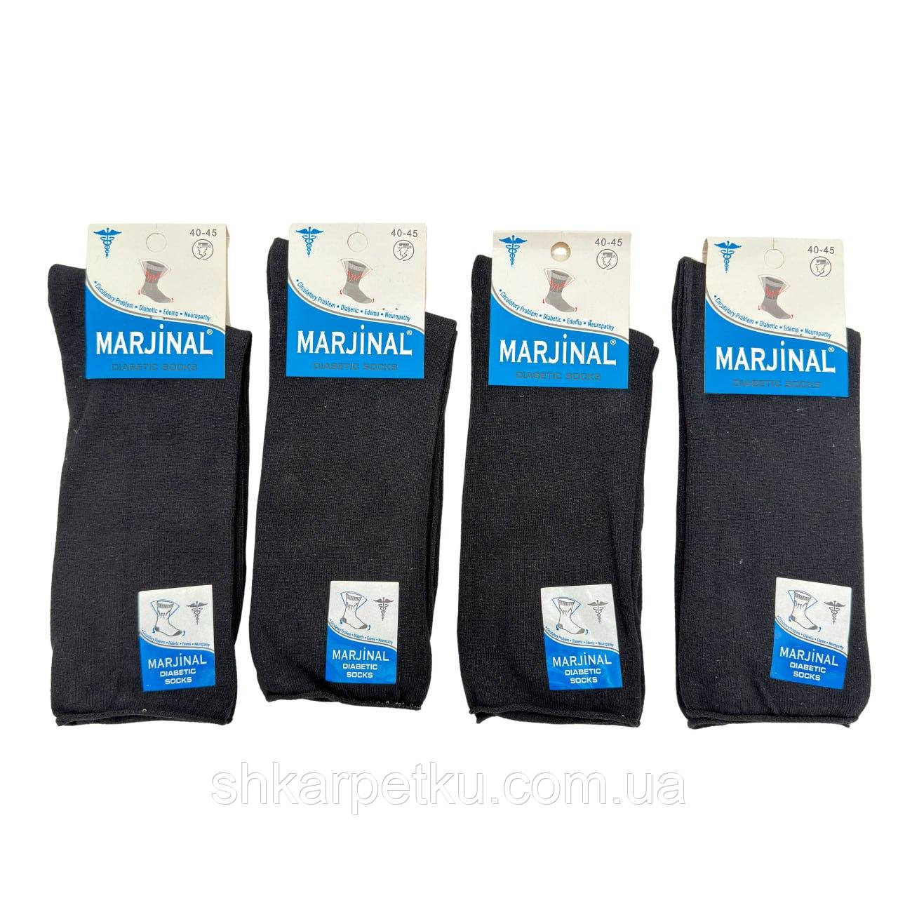 Чоловічі високі демісезонні шкарпетки для діабетиків Marjinal, антибактеріальні без шва бавовняні,розмір 40-45, 12 пар/уп. чорні, фото 1