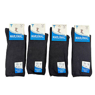 Чоловічі високі демісезонні шкарпетки для діабетиків Marjinal, антибактеріальні без шва бавовняні,розмір 40-45, 12 пар/уп. чорні