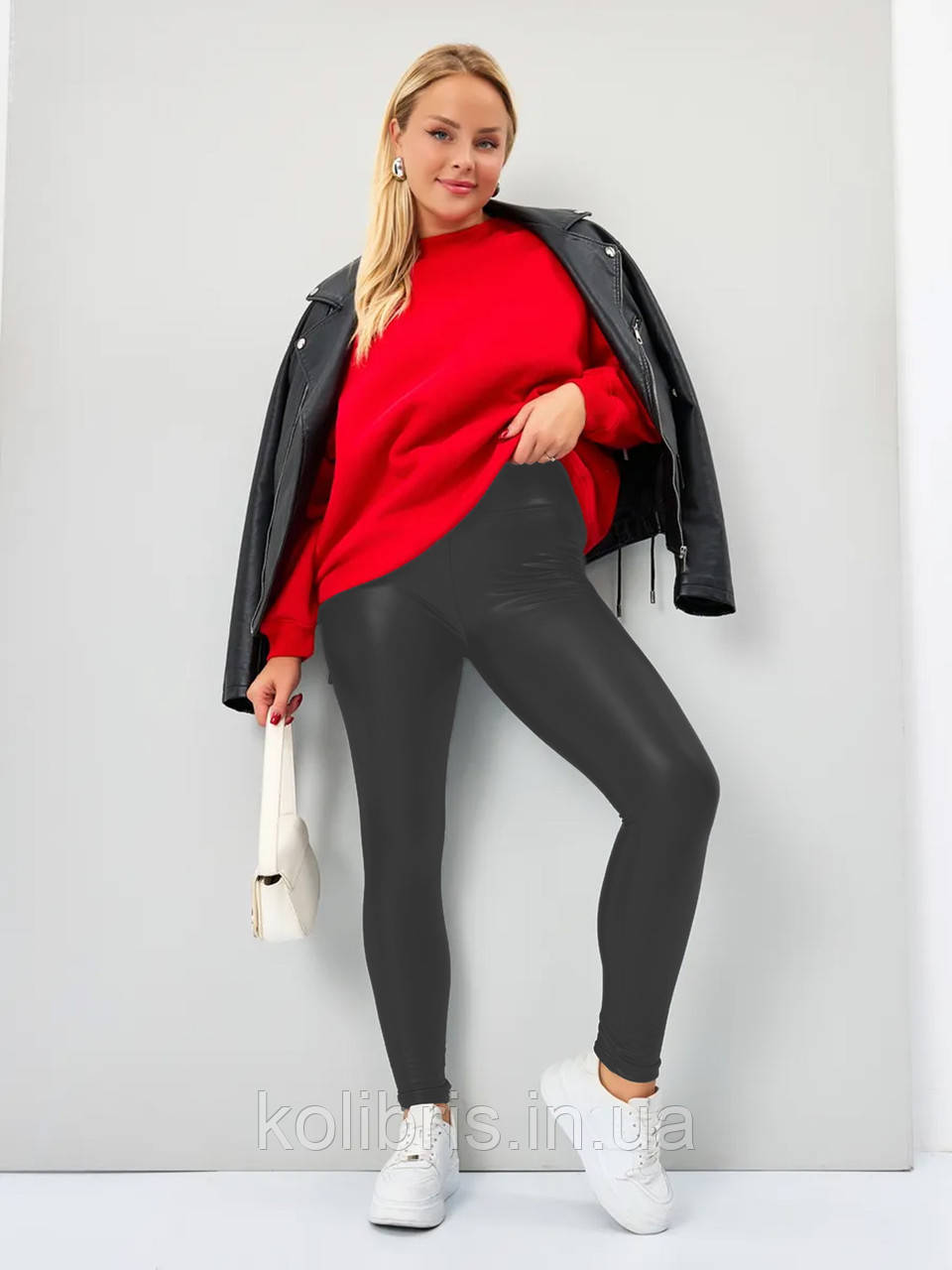 Лосини жіночі з екошкіри на флісі із кишенями 50, фото 1