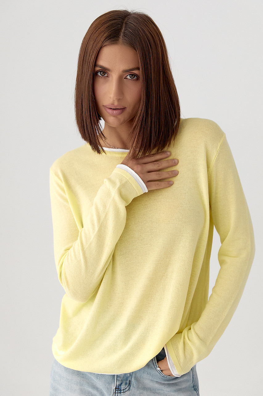 Напівпрозорий лонгслів з контрасною окантовкою - лимонний цвет, ONE SIZE (є розміри), фото 1